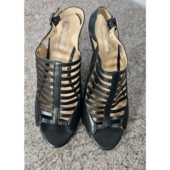 Antonio MELANIE BLACK Leather Strappy Heels, 8.5 M. Slingback Closure, Opentoe - Picture 2 of 7